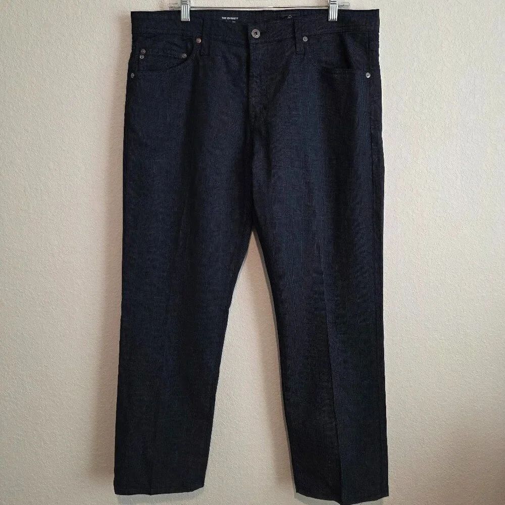 AG Adriano Goldschmied The Everett Slim Straight Blue Plaid Pants Sz 36 x 32